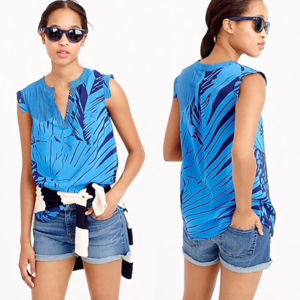 J. Crew Silk Band Sleeve Tank in Palm Frond